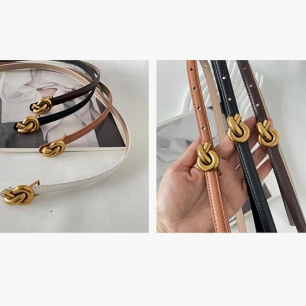 Metal Knot Buckle Skinny Waist Belt for Pants / Jeans / Dresses | Women - Picture 9 of 12